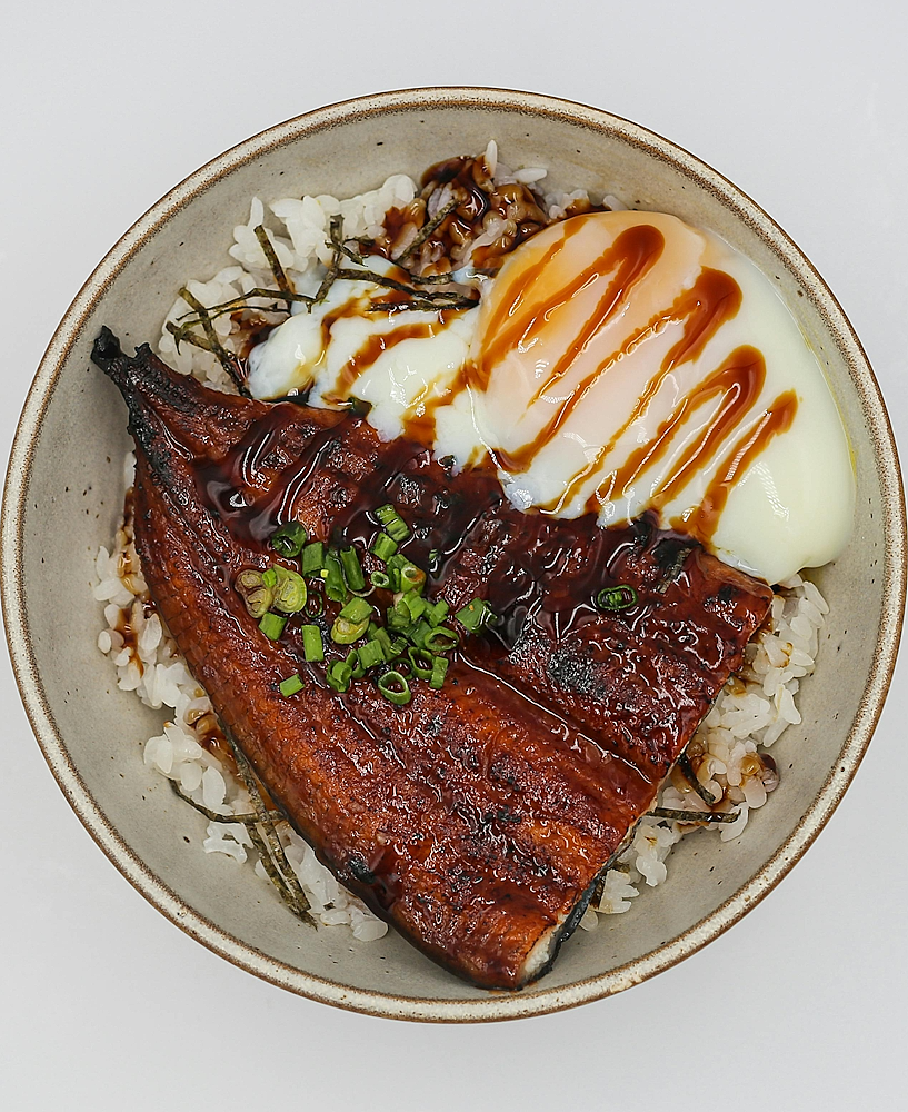 Donburi (丼物) Unagi Tamago Don (うなぎ卵丼) – Bol de riz japonais garni d’anguille grillée et d’œufs