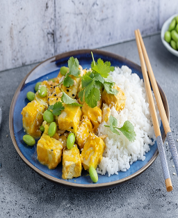 Donburi (丼物)Vegan Don / Tofu Karaage Don – Bol de riz japonais avec tofu frit croustillant et légumes frais