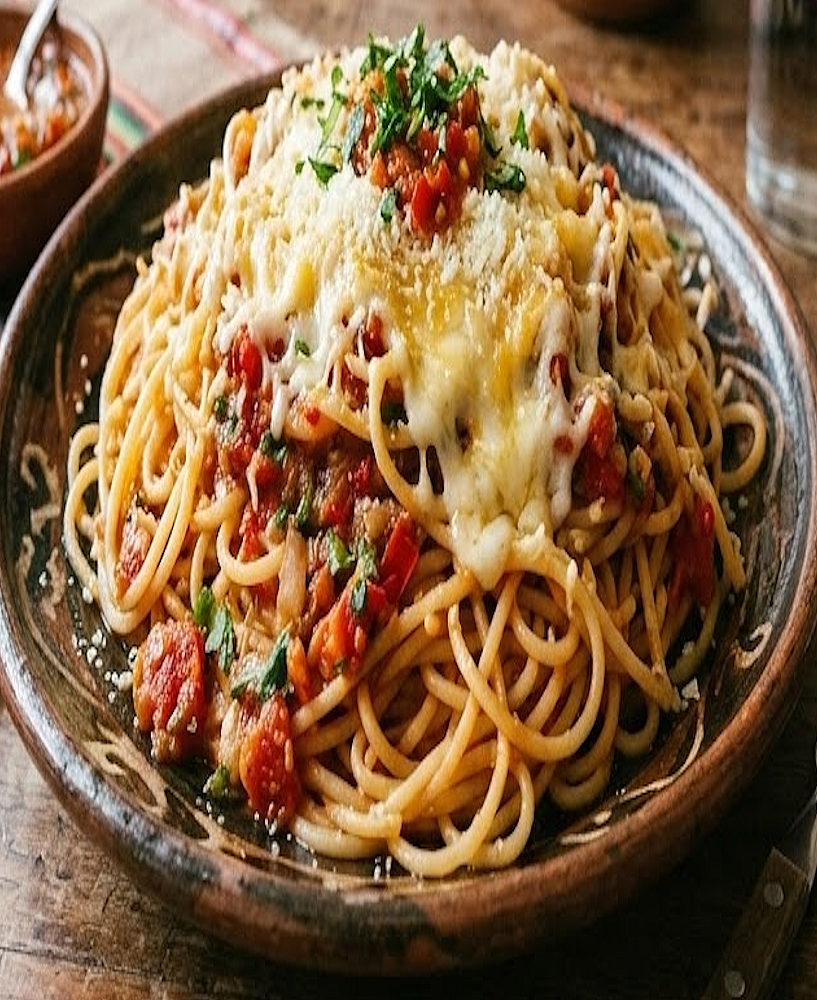 Pasta con Llajua y Queso Pâtes à la salsa llajua et fromage — Bolivie