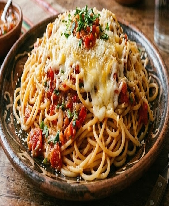 Pasta con Llajua y Queso Pâtes à la salsa llajua et fromage — Bolivie