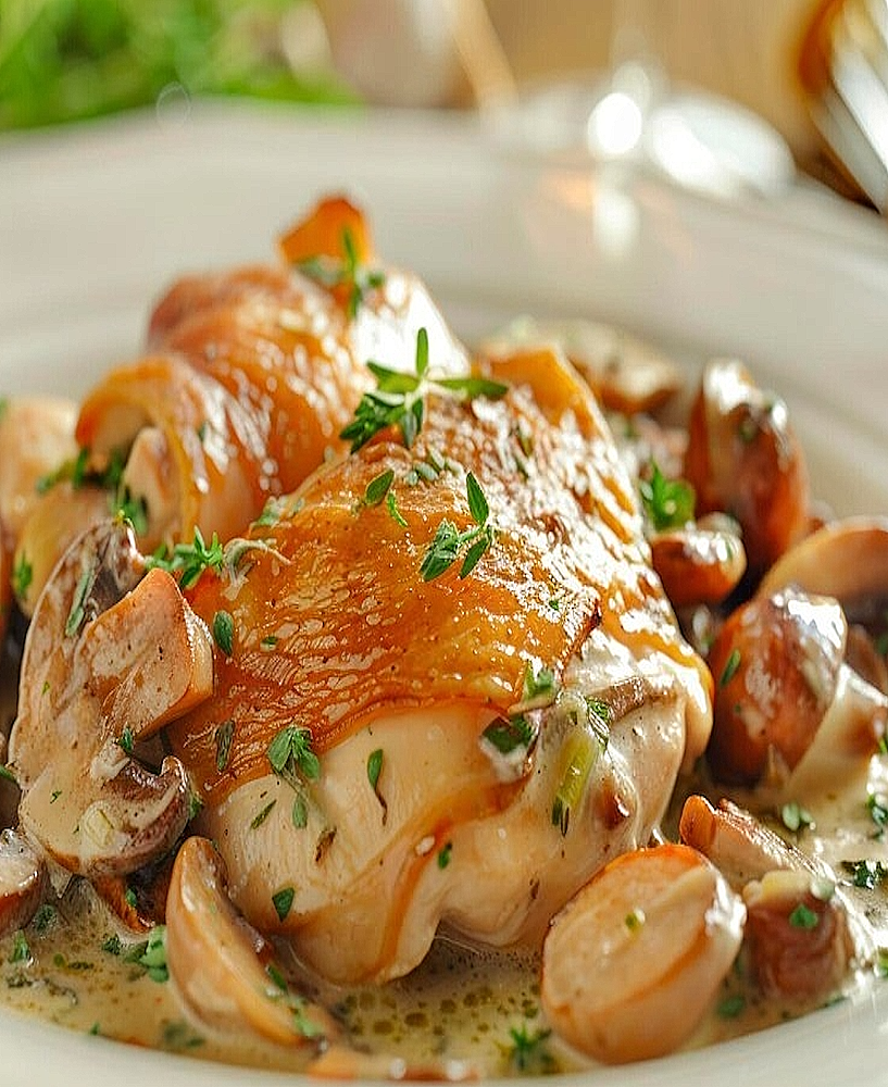 Gastronomisk Poulet Vallée d’Auge: en elegant nytolkning av Normandisk kyckling, som förenar enkelhet och raffinerade smaker