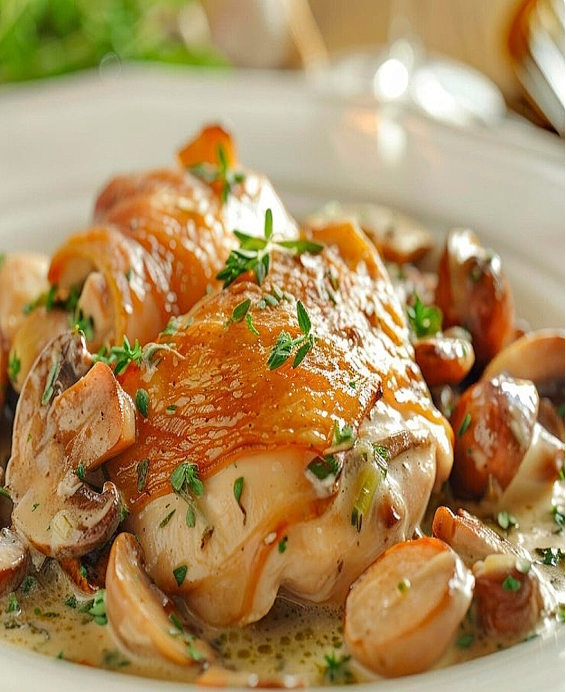Gastronomisk Poulet Vallée d’Auge: en elegant nytolkning av Normandisk kyckling, som förenar enkelhet och raffinerade smaker